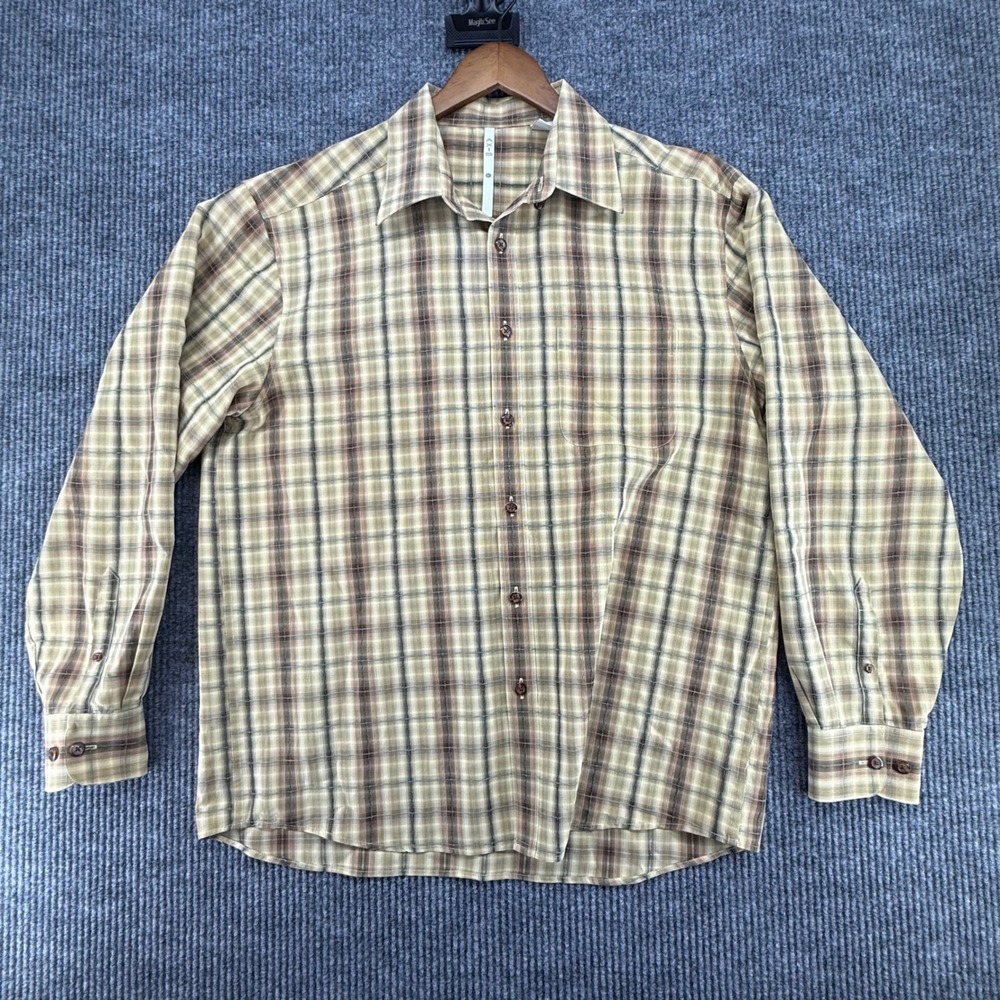 Axis Button Down Shirt Mens Large Brown Plaid Excellent‎ Modal Rayon Long Sleeve